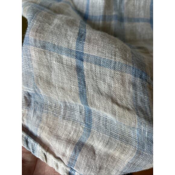 CP Shades Sleeveless Linen Button Blouse Top XS over sized plaid blue tan ivory - Picture 7 of 12